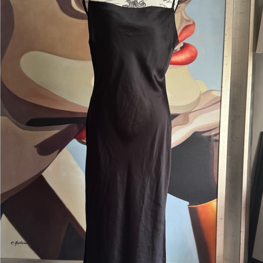Express satin black cowl neck whimsy goth midi dress medium - Picture 5 of 8